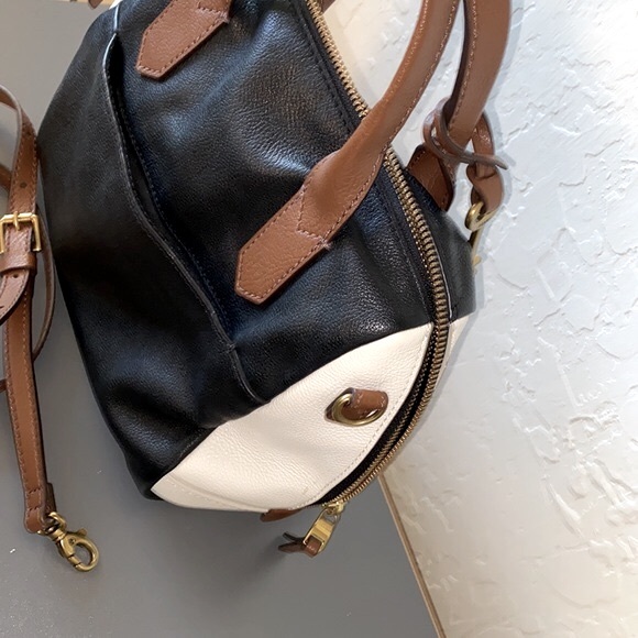 FOSSIL 3 Tone Black/White/Brown Buttery Soft Leather Satchel/Shoulder EUC - Picture 6 of 17